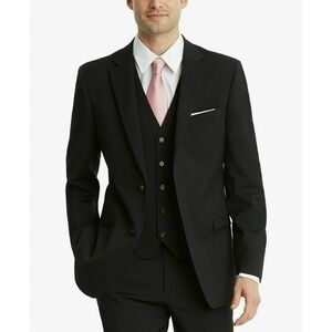 Tommy Hilfiger Mens Modern fit Suit Jacket Blazer 40L Black Solid Wool Blend